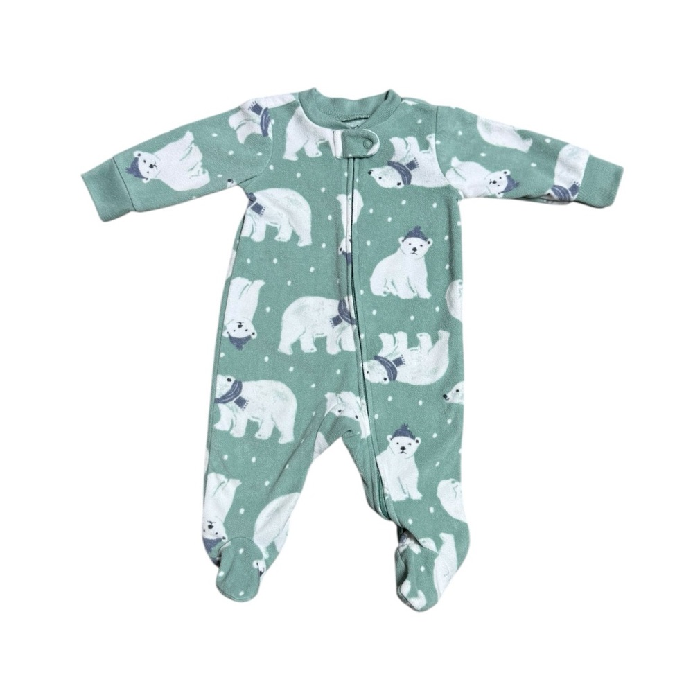 Carter's Mint Polar Bear Fleece Footed Pajama Size 0-3 Months